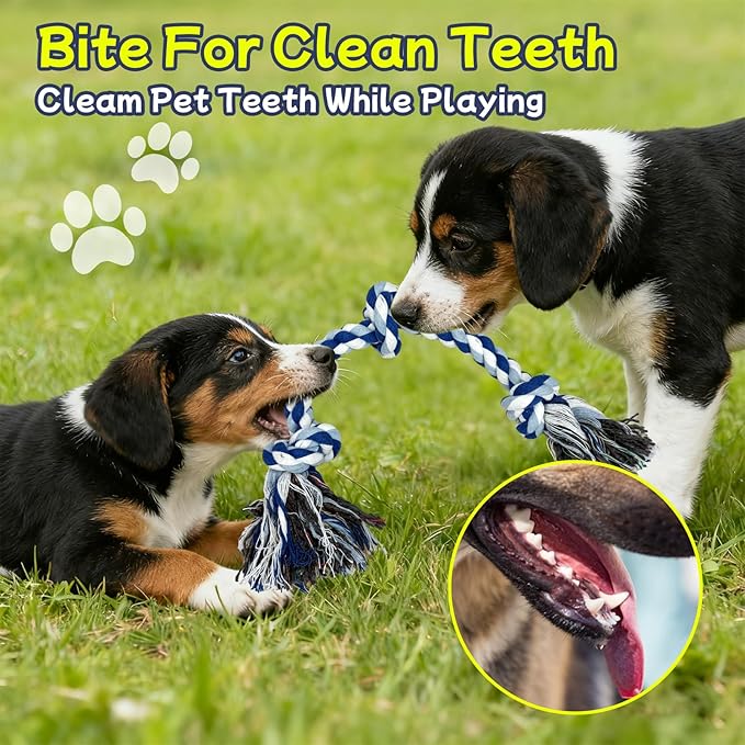 Rocfish [3 Pack Dog Rope Toys, Dog Chew Toy for Medium and Small Dogs, Nearly Indestructible Tug of War Toys, 100% Cotton, Teeth Cleaning Chew Rope, Puppy Toys for Boredom