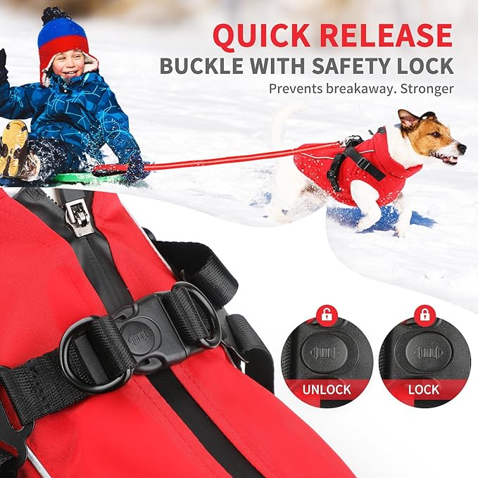 Dog Winter Coat Reflective Water-Resistant Jacket, Fleece Lined Windproof Puppy Coat with Back Zipper & D-Ring, Cold Weather Dog Coats for Small Medium Large Dogs (XXL, Red)