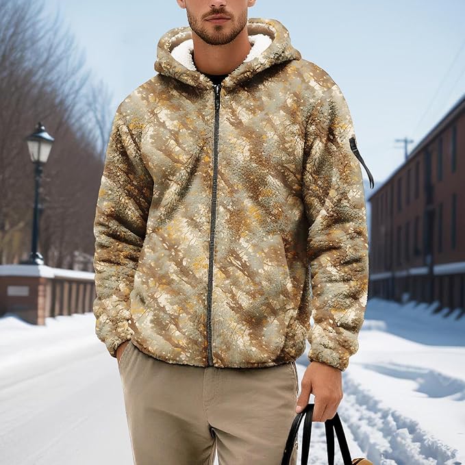 Men's Camouflage Hunting Fleece Lined Hoodie Camo Jackets Zip Up Long Sleeve Casual Winter Coats Hood Outerwear