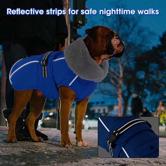 Dogcheer Dog Coat with Pocket, Waterproof Dog Jacket with Adjustable Buckle, Reflective Puppy Winter Coat Warm Turtleneck Fleece SnowJacket for Small Medium Large Dogs - Blue 3XL