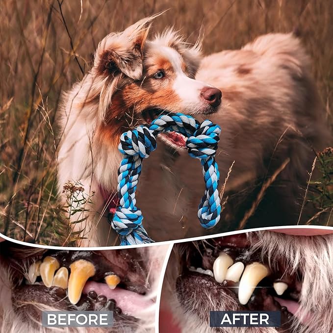 2 Pack Dog Rope Toy for Large Breed Aggressive Chewers, Nearly Indestructible Chew Rope Tug of War Toy, Interactive Toy for Boredom, Teeth Cleaning (390g/each, 55cm)