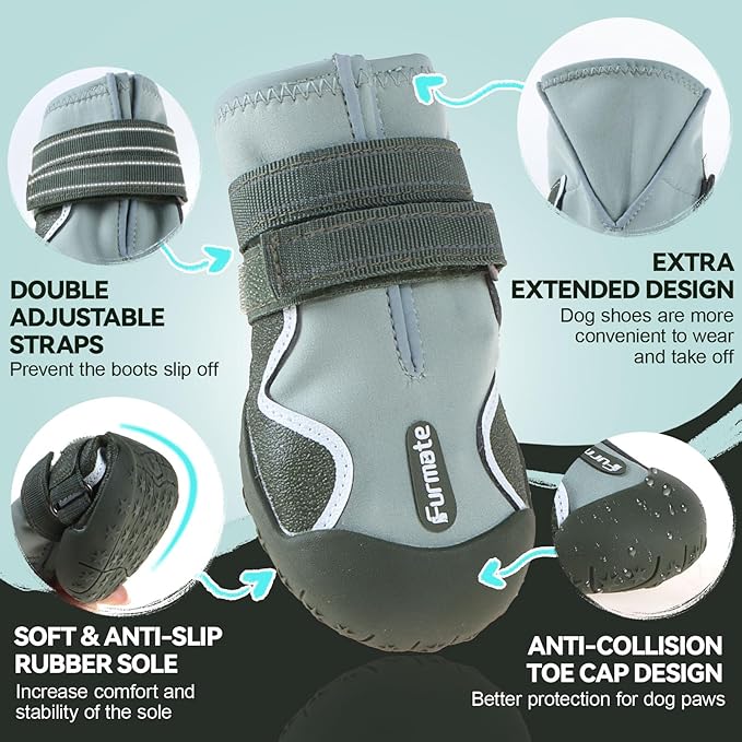 Dog Shoes for Large Small Medium Dogs,Dog Booties for Indoor Hardfloors Anti-Slip,Reflective Strip Waterproof Dog Boots & Paw Protectors for Outdoor Walking Hot Pavement,Winter Snow (Green-6)