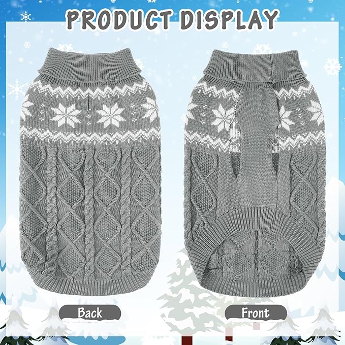 Warm Winter Pink Dog Sweater - Cold Weather Pet Clothes for Small Medium Large Dogs Indoor Outdoor, Soft Classic Knit Puppy Apparel Coat, Grey, XL