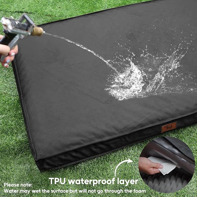 Outdoor Orthopedic Dog Bed for Medium Dogs & Cats, Waterproof Flat Pet Mat with Egg Crate Foam & Washable Removable Oxford Cover, 30x20 Inch, Black