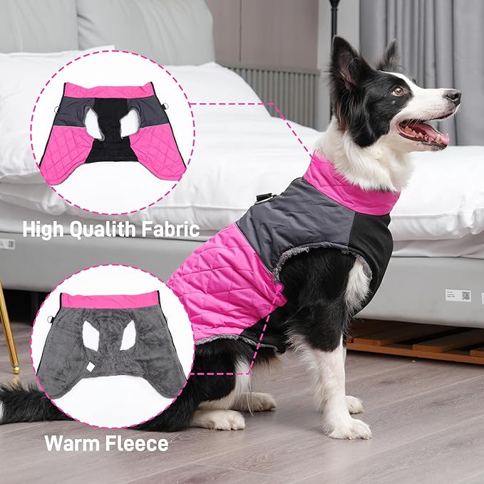 Warm Fleece Dog Coats for Small Dogs,D-Rings Waterproof Puppy Jacket for Cold Winter,Pink XS