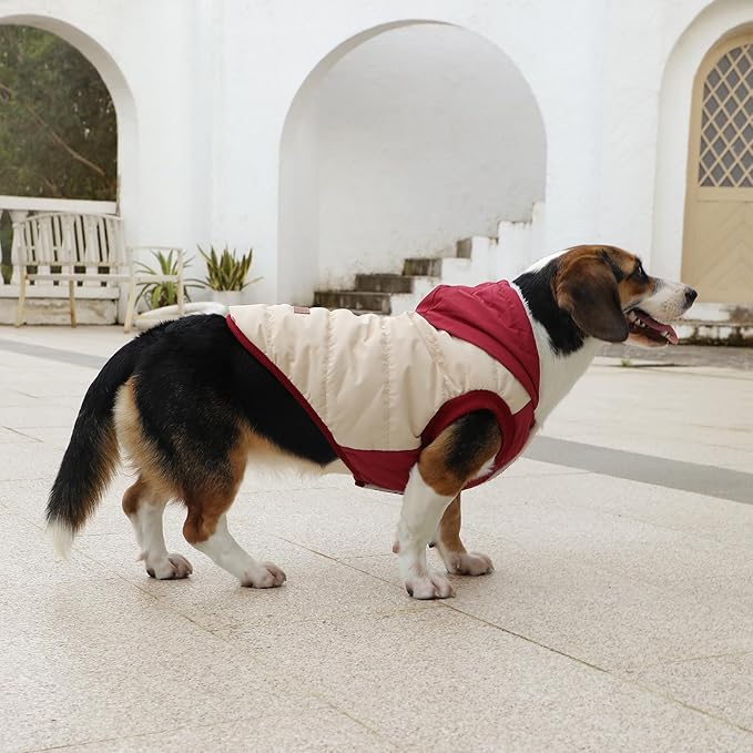 Fleece Lining Extra Warm Dog Hoodie in Winter for Large Dogs Jacket Pet Coats with Hooded,Beige and Red XXXL