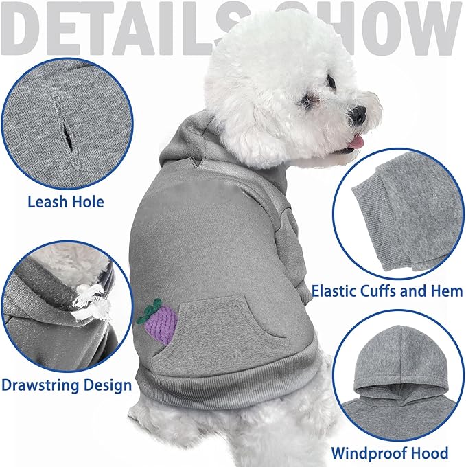 SCENEREAL Dog Hoodie Sweaters for Small Medium Large Size Dogs, Fleece Pet Sweatshirt with Hat and Pocket,Soft Cold Winter All Weather Puppy Clothes for S to XL Sized Dogs,Grey (L)