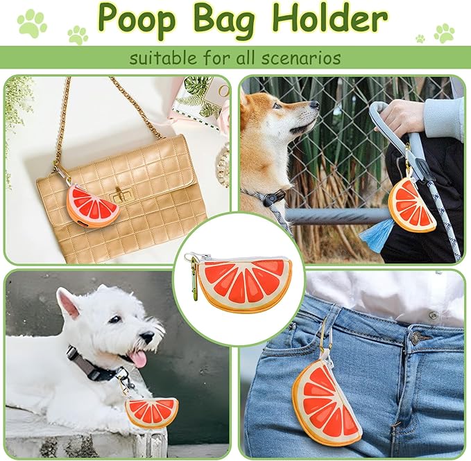 Grapefruit Shape Dog Poop Bag Holder and Carrier - Leash Attachment Poo Bag Dispenser with Stylish Cute Design,Grapefruit,Medium