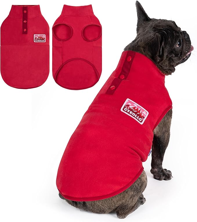 cyeollo Fleece Dog Sweater, Turtleneck Dog Sweatshirt Stretchy Pullover Fleece Vest Warm Winter Fall Clothes for Small Dogs Boy Girl Puppy Pet Apparel, Red S