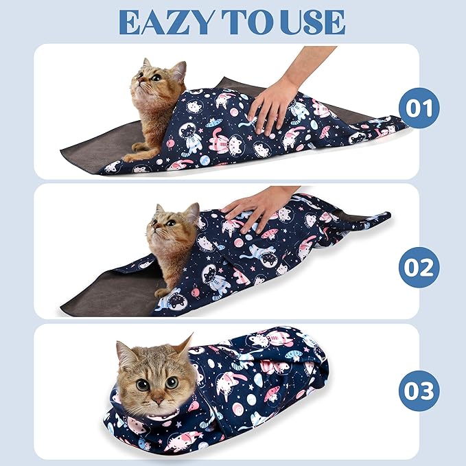 21.7" Cat Grooming Wrap, Cat Wrap for Cutting Nails, Anti-Scratch, Anti-Escape Calming Packaging, Cat Swaddle Wrap for Kittens, Large