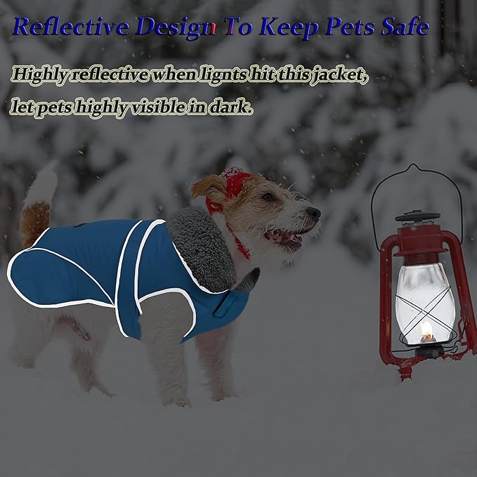 Dogcheer Dog Coat, Waterproof Dog Jacket Reflective Pet Winter Coat with Adjustable Hook & Loop, Christmas Puppy Fleece Jacket Warm Turtleneck Snowsuit for Small Medium Large Dogs - Sky Blue, M