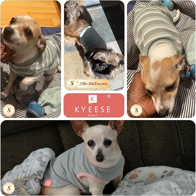 KYEESE 2Pack Waffle Dog Shirts for Small Dogs Stretchy T-Shirts Lightweight Tank Top Sleeveless Striped Vest Breathable Cat Tee, Small, Pink+Striped
