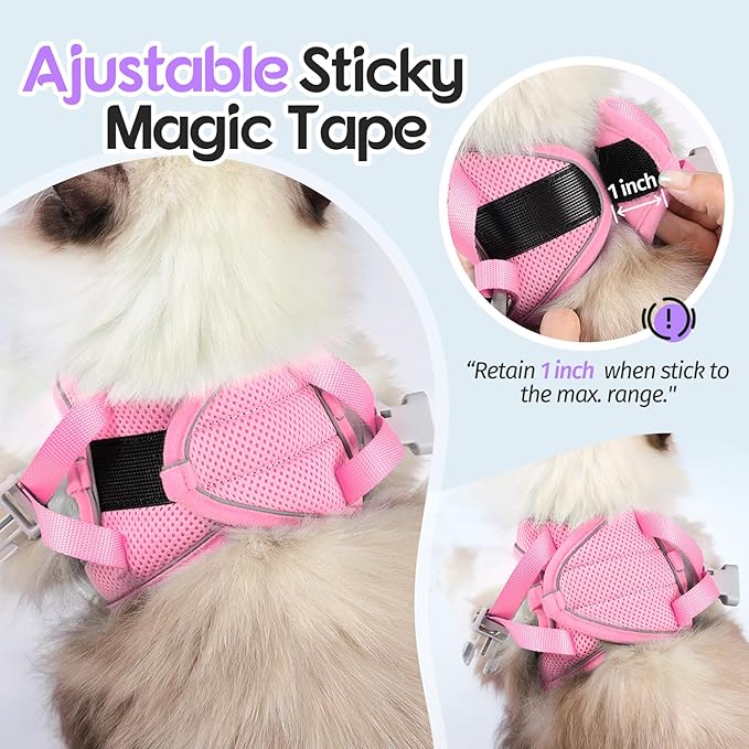 Dooradar Cat Harness and Leash Set, Escape Proof Lightweight Kitten Harness, Soft Breathable Reflective Vest for Outdoor Walking Traveling, Adjustable for Large Cats, Purple & Pink, L