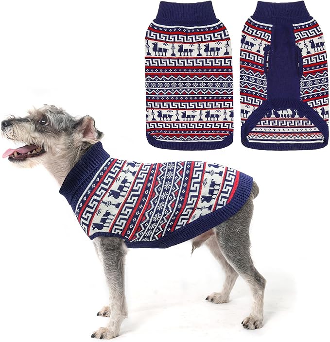 SCENEREAL Turtleneck Dog Sweater for Small Medium Large Dogs Girls Boys, Knit Pet Pullover Puppy Clothes Cold Weather Coats, Holiday Outfits Sweatshirt for Christmas, Navy S