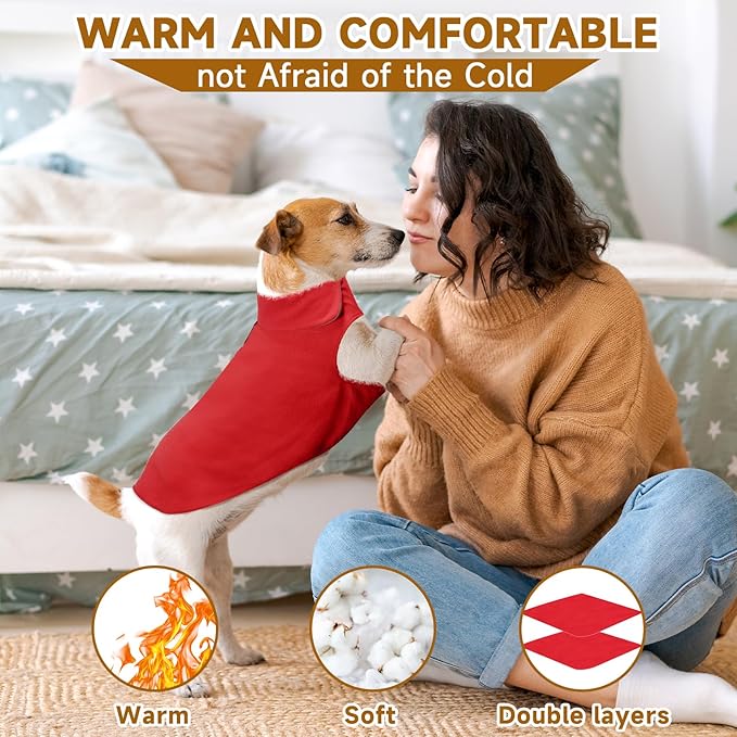 Fleece Dog Coat Pet Jacket Reflective for Cold Weather for Extra Large to Small Pets(Red,XS)