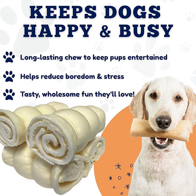 Amazing Dog Treats - Beef Cheek Rolls (Mega Thick 5-6" - 4 Pcs) - Safe Rawhide Alternative Dog Chew - Great for Power Chewers - Long Lasting Dog Chew - Retriever Rolls for Dogs