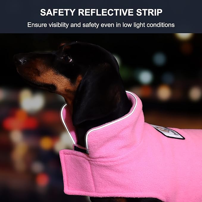 Fleece Dog Coat Winter Pet Jacket Reflective for Cold Weather for Large Medium Small Dogs(Pink,2XL)