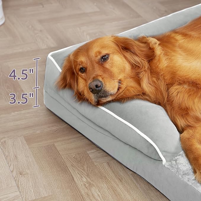 Orthopedic XXL Dog Beds, Waterproof Egg Crate Foam Big Pet Bed for All Breed Sized Dogs 53x42Inch, Washable Extra Large Dog Couch Bed with Removable Cover and Non-Slip Bottom, Grey White