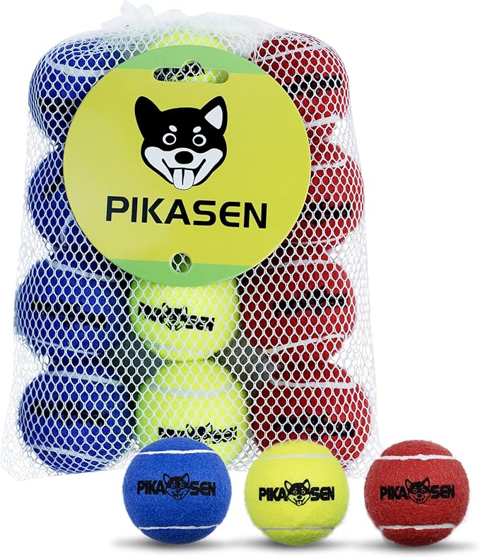 Dog Squeaky Tennis Balls for Pet Playing in 3 Sizes Premium Strong Dog & Puppy Balls for Training, Play, Exercise The Easiest Color for Dogs Red Yellow Blue (Medium-12pack)