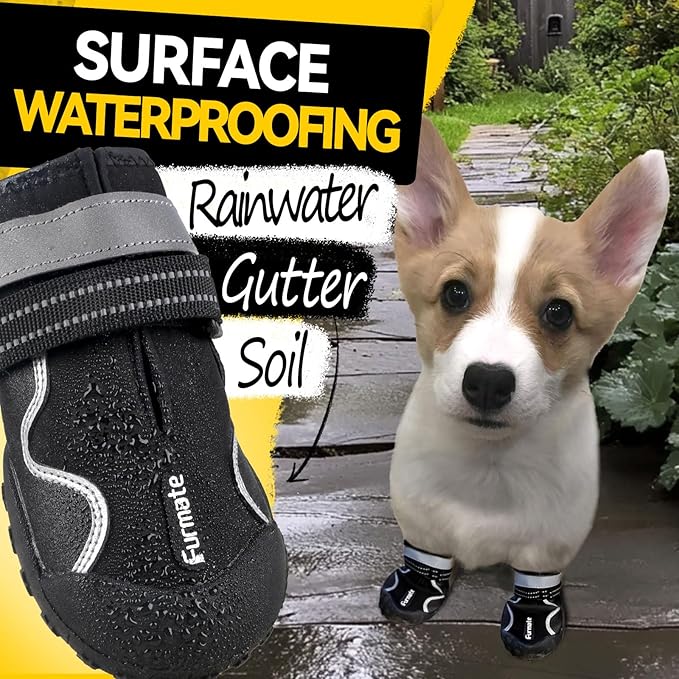 Dog Shoes for Large Small Medium Dogs,Dog Booties for Indoor Hardfloors Anti-Slip,Reflective Strip Waterproof Dog Boots & Paw Protectors for Outdoor Walking Hot Pavement,Winter Snow (Black-4)