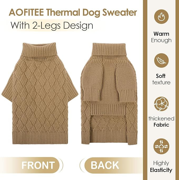 AOFITEE Dog Sweater, Warm Dog Sweaters for Large Dogs, Halloween Dogs Sweater, Turtleneck Girl Pet Sweaters, French Bulldog Sweatshirt, Knit Female Male Pet Knitwear for Winter Fall (Brown Large)