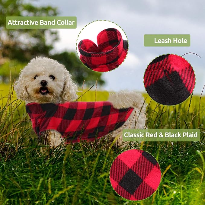 KAMA BRIDAL Spring Autumn Winter Coat Pullover Fleece Vest for Cats Small and Medium Dogs Thin Sweater Red & Black Plaid (Red, XXXS)