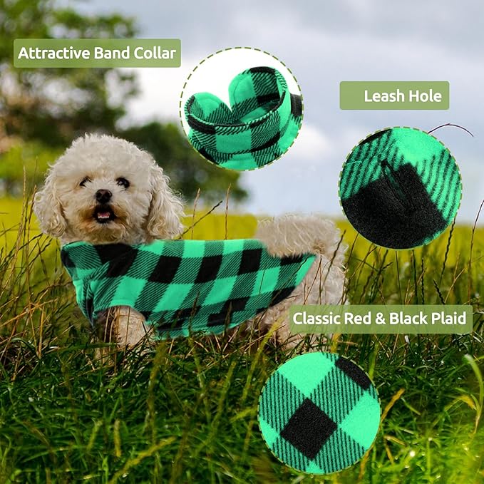 KAMA BRIDAL 3 Pack Spring Autumn Winter Coat Pullover Fleece Vest for Cats Small and Medium Dogs - Thin Sweater Blue Green Black Plaid (L)