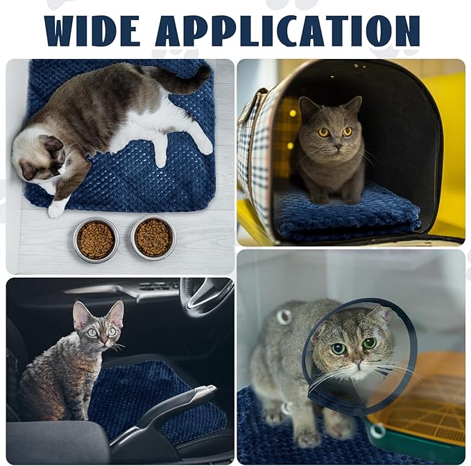 4 Pcs Self Heating Cat Pad Self Warming Cat Bed Dog Heating Pad Washable Thermal Pet Mat for Indoor Outdoor Pet 16 x 20 Inch Removable Non Slip(Navy Blue)