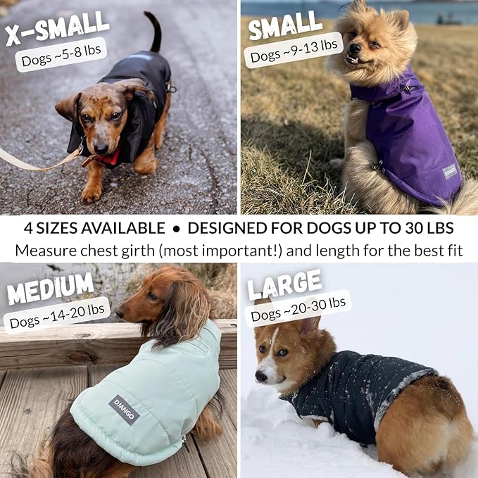 DJANGO Puffer Dog Coat – Warm Winter Dog Jacket & Water-Repellent Insulated Puffer Vest with Striped Lining, Harness Hole, Adjustable Fit for Small & Medium Dogs, Dachshunds – Rose Petal Pink, Medium