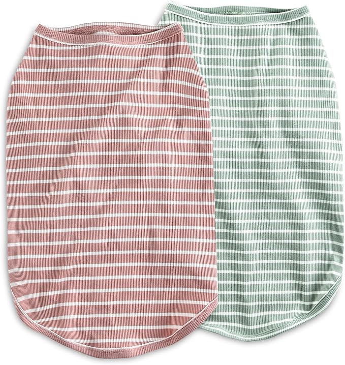 Koneseve Dog Shirt Vest Lightweight Stretchy Dog T-Shirts Soft Cool Shirts Sleeveless Stripe Vests Breathable Clothes for Puppy Kitty Cats Small Medium Large Dogs 2 Pack Pink + Green [ 5XL ]