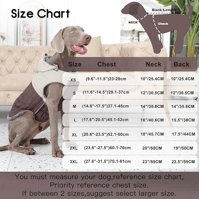 Detachable Hooded Dog Coat with Harness for Large Dogs,Super Warm Fleece Puppy Jacket for Cold Winter Doggie Coats,Brown XXL