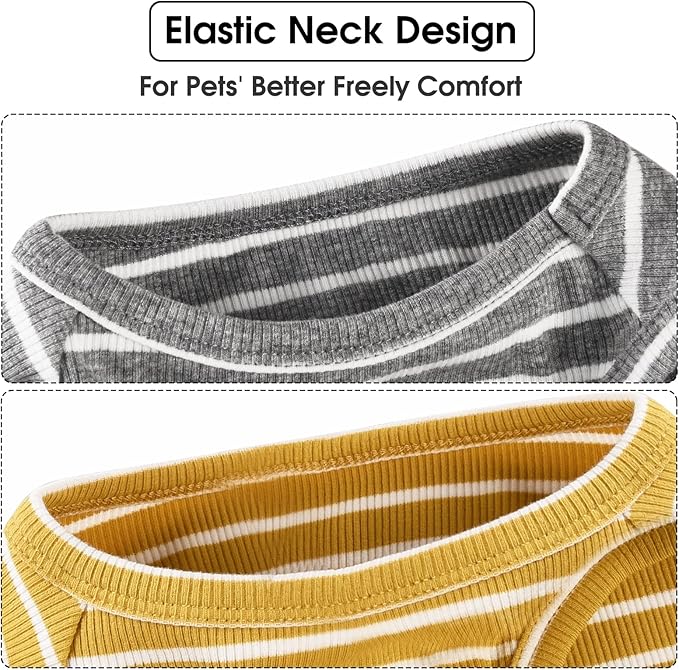 Koneseve Dog Shirt Vest Lightweight Stretchy Dog T-Shirts Soft Cool Shirts Sleeveless Stripe Vests Breathable Clothes for Puppy Kitty Cats Small Medium Large Dogs 2 Pack Yellow + Light Grey [ 6XL ]