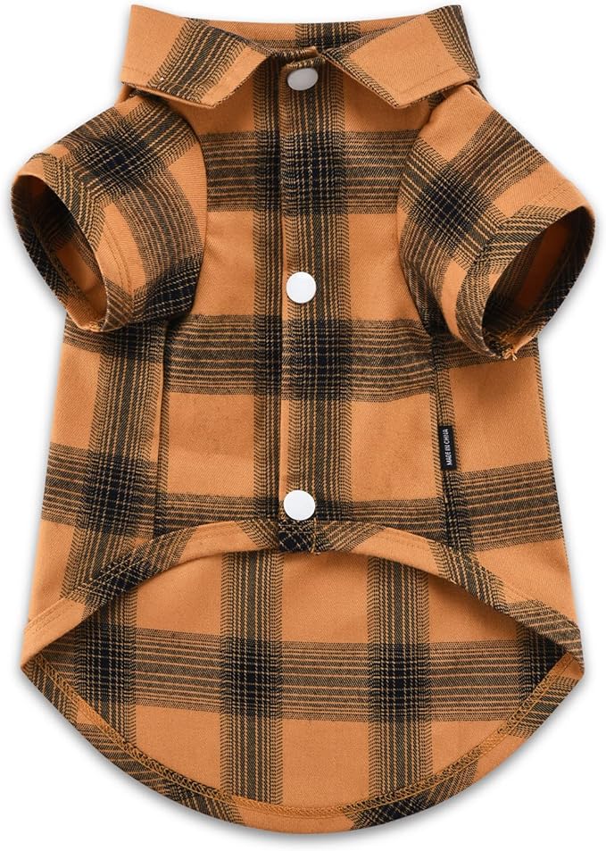 Koneseve Dog Shirt Plaid Dog Clothes for Small Dogs Boy Girl Cat Clothes Soft Puppy Outfit Adorable Pet T-Shirts Kitten Grid Costume Apparel Thanksgiving Christmas Clothing (Yellow; XS/Extra Small)