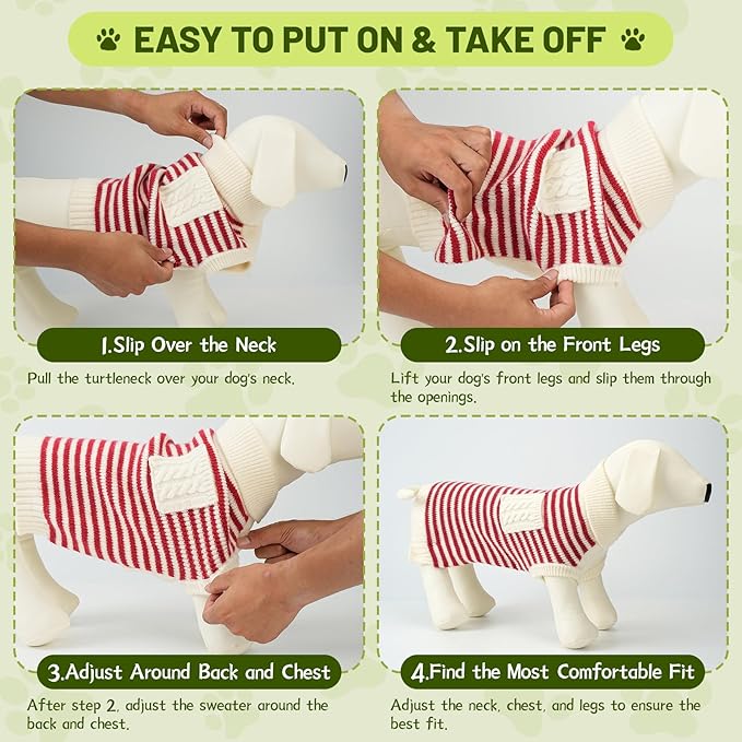 Small Dog Sweater, Knitted Striped Pullover Dog Clothes for Cold Weather, Thick Warm Cozy Stretchy Sweater for Chihuahua, Bulldog, Dachshund, Pug(Red & White Strip, XXL)