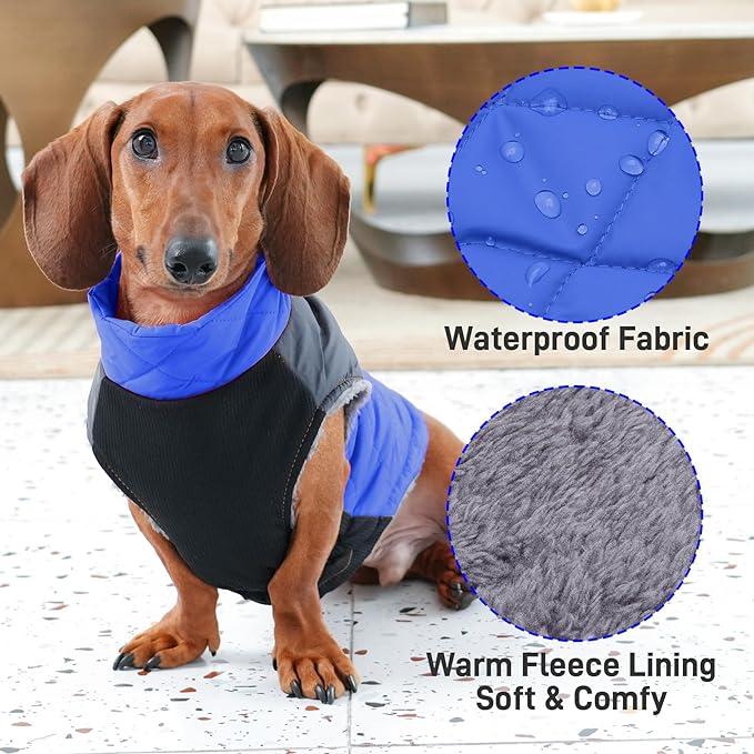 Warm Fleece Dog Coats for Medium Dogs,D-Rings Waterproof Puppy Jacket for Cold Winter,Blue L