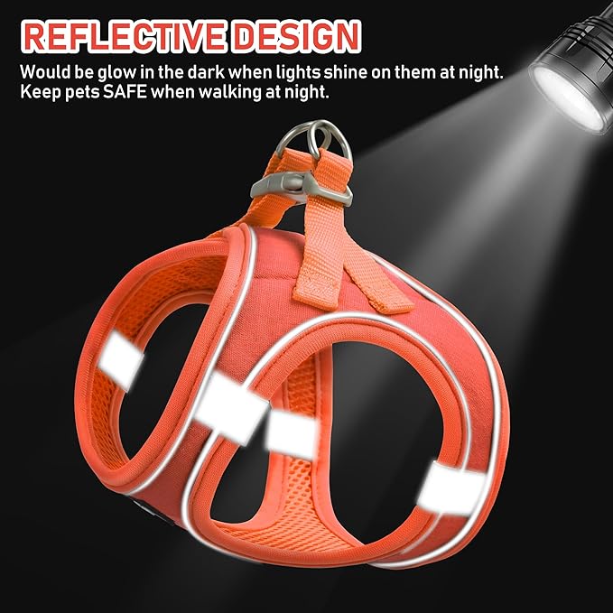 GAMUDA Small Pet Harness Collar and Leash Set, Step in No Chock No Pull Linen Fabric Soft Mesh Dog Vest Harnesses Reflective for Dogs Puppy Cats Kitten Rabbit (Orange, XL)