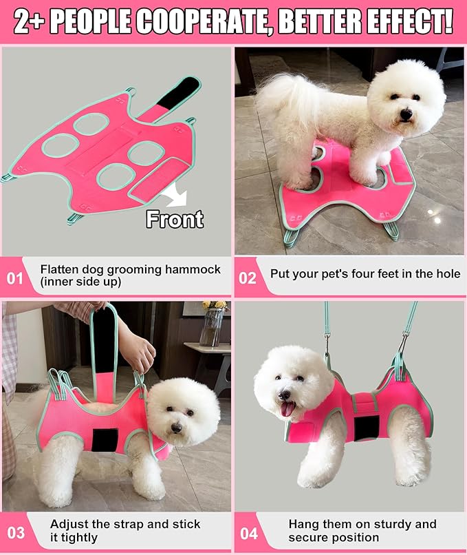 Dog Grooming Hammock, XXS Grooming Harness for Dogs Trimming at Home,Dog Sling Restraint for Grooming with Thick Fabric Neck Support, Grooming Strap Hanger Holder for Claw Care