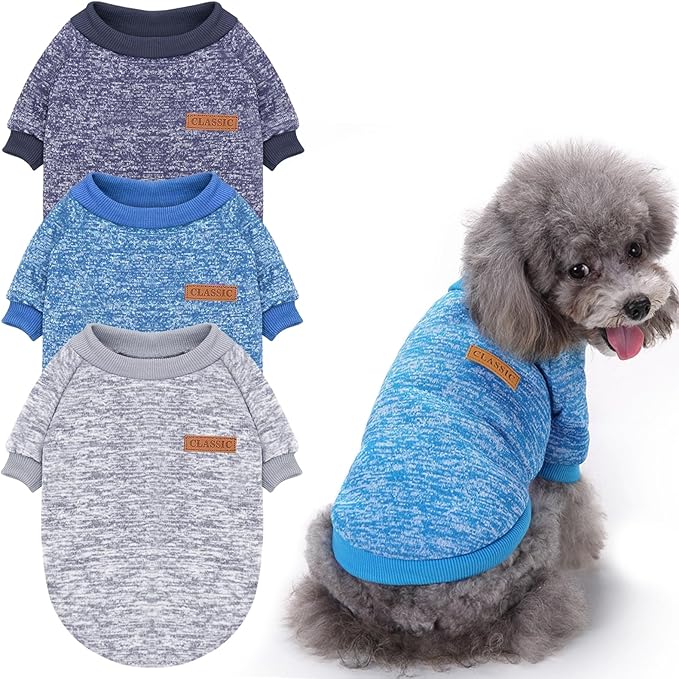 Idepet Pet Dog Classic Knitwear Sweater 3 Pcs, Fleece Coat for Small,Medium Dogs,Warm Pet Dog Cat Clothes,Soft Puppy Customes for Dog Grils Boys,Large