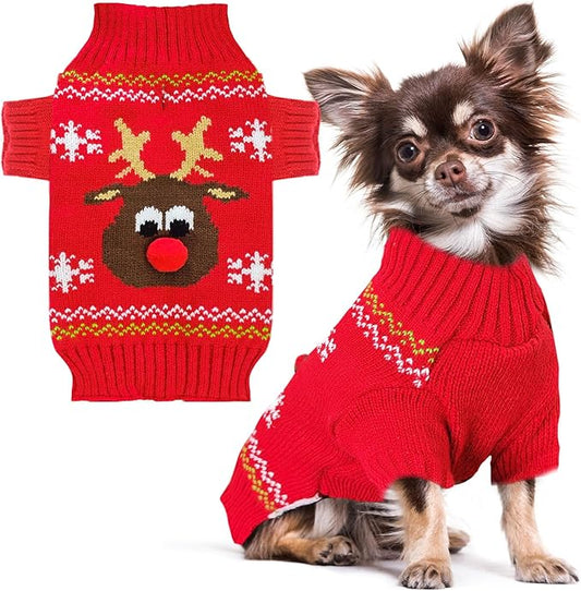 PETCARE Dog Christmas Sweater Red Ugly Funny Cute Cartoon Reindeer Cat Sweaters Jumper Holiday Dog Clothes Puppy Sweaters for Small Medium Large Dogs Fall Winter Outfits Xmas Dogs Costume,Medium