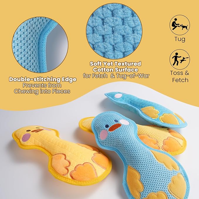 Duck Squeaky Dog Toy, New 2025 Indestructible Dog Toy for Aggressive Chewers, Stuffed Toy with Two Tough Layers, Interactive Tug Training to Keep Them Busy, Blue