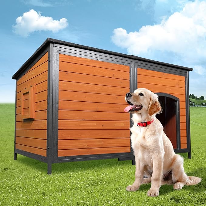Extra Large Dog House Outdoor Weatherproof Dog Kennel for Large Dogs Chew-Proof Metal Frame Openable Roof for Easy Cleaning