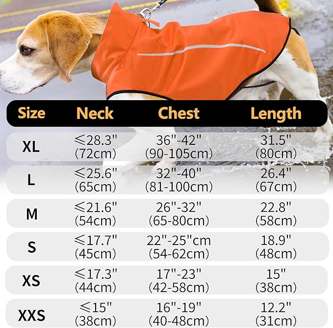 Mile High Life Dog Raincoat, Adjustable Waterproof Reflective Rain Jacket for Small Medium Large Dogs, Lightweight Breathable Pet Rain Coat with Leash Hole(Orange,XXS Chest 16-19")
