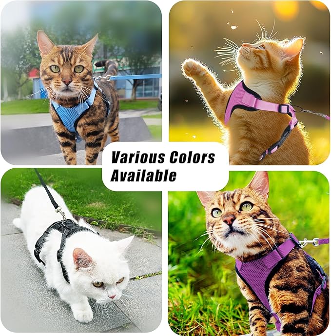 Cat Harness and Leash Set,Escape Proof Adjustable Cat Harness,Soft and Breathable Kitten Harness and Leash with Reflective Strips for Walking and Traveling(Light Blue, X-Small(3.3-8.9lb))