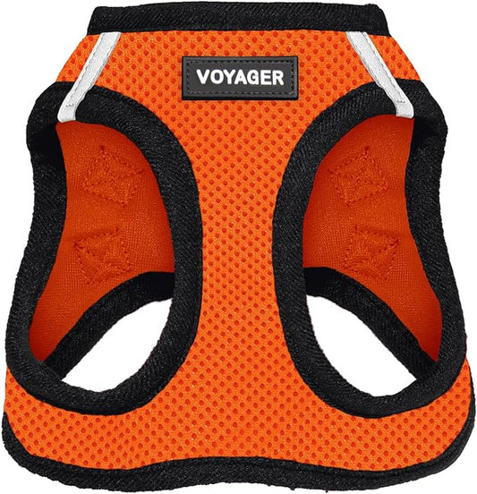 Best Pet Supplies Voyager Step-in Air Harness - All Weather Mesh, Reflective, No Pull Harness for Dogs, Cats - Secure with Hook & Loop Fastener, Buckle, Double D-Rings - Orange/Black Trim, M