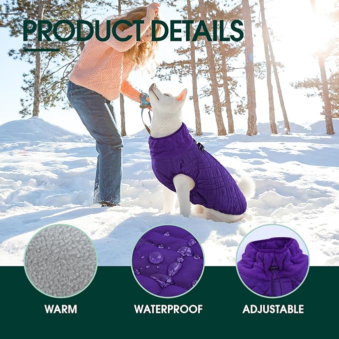 Kuoser XL Insulated Dog Vest | Big Breed Jacket for Huskies & Shepherds | Reinforced Seams Withstand Snow Play, Breathable, Purple XL