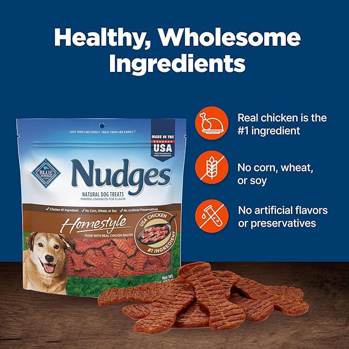 Blue Buffalo Nudges Homestyle Natural Dog Treats Chicken and Bacon, 16-oz Bag