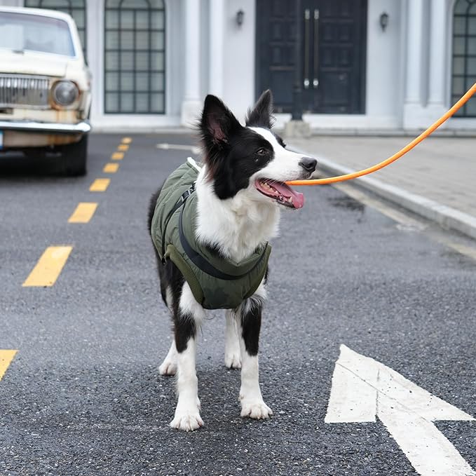 Dog Jacket with Harness,Fleece Lined Warm Puppy Coat for Winter,Soft Windproof Large Dog Vest,Green XXL