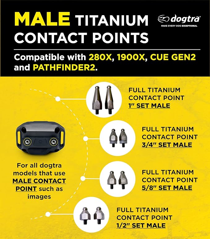 Dogtra Full Titanium Contact Points 1/2" Set of 2 – Male – Compatible with X-Series (280X, 1900X, ARC-X), 200iQ, GPS Fence, PATHFINDER2, Smart NoBark – Hypoallergenic, Lightweight, for Sensitive Skin
