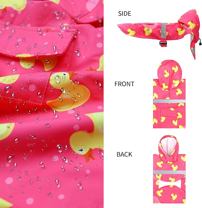 NACOCO Large Dog Raincoat Adjustable - Pet Rubber Ducks Yellow Water Proof Clothes Lightweight Rain Jacket Poncho Hoodies with Strip Reflective Pink (Pink XXL, Yellow Duck)