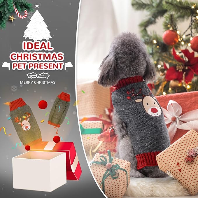 PETCARE Reindeer Christmas Dog Sweater Gray Cat Sweater Vest Cartoon Elk Pet Holiday Dog Clothes Puppy Sweaters for Small Medium Large Dogs Cats Fall Winter Outfits Xmas Dogs Costume,Large